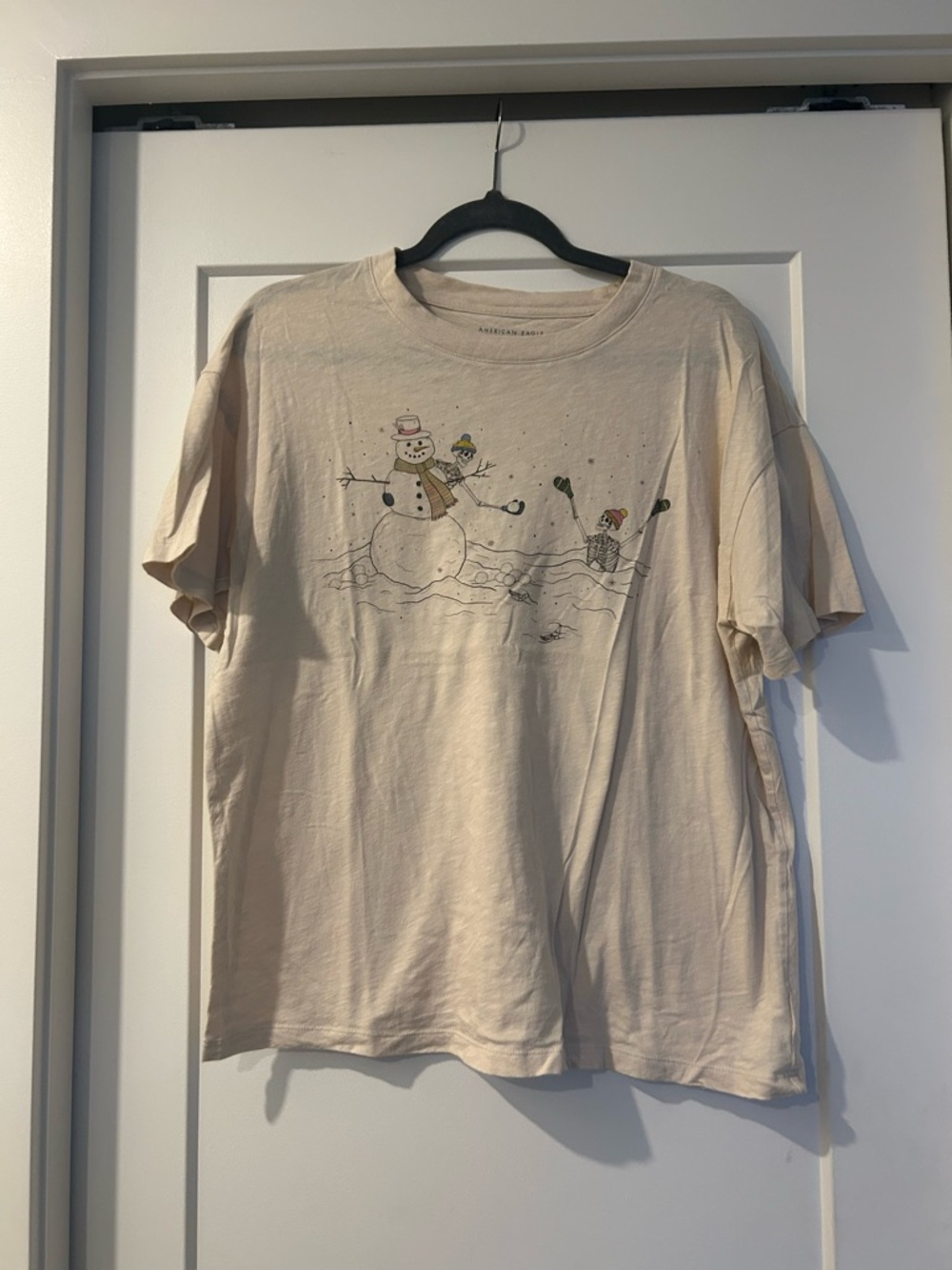 Cream Graphic Snowman Oversized Boyfriend Tee